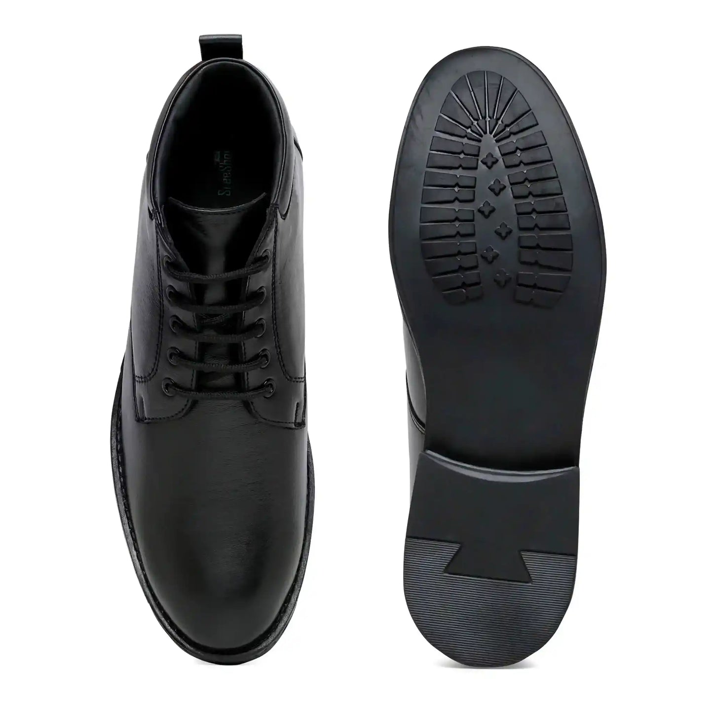 Men Pure Leather Ankle Shoes, Black Boots
