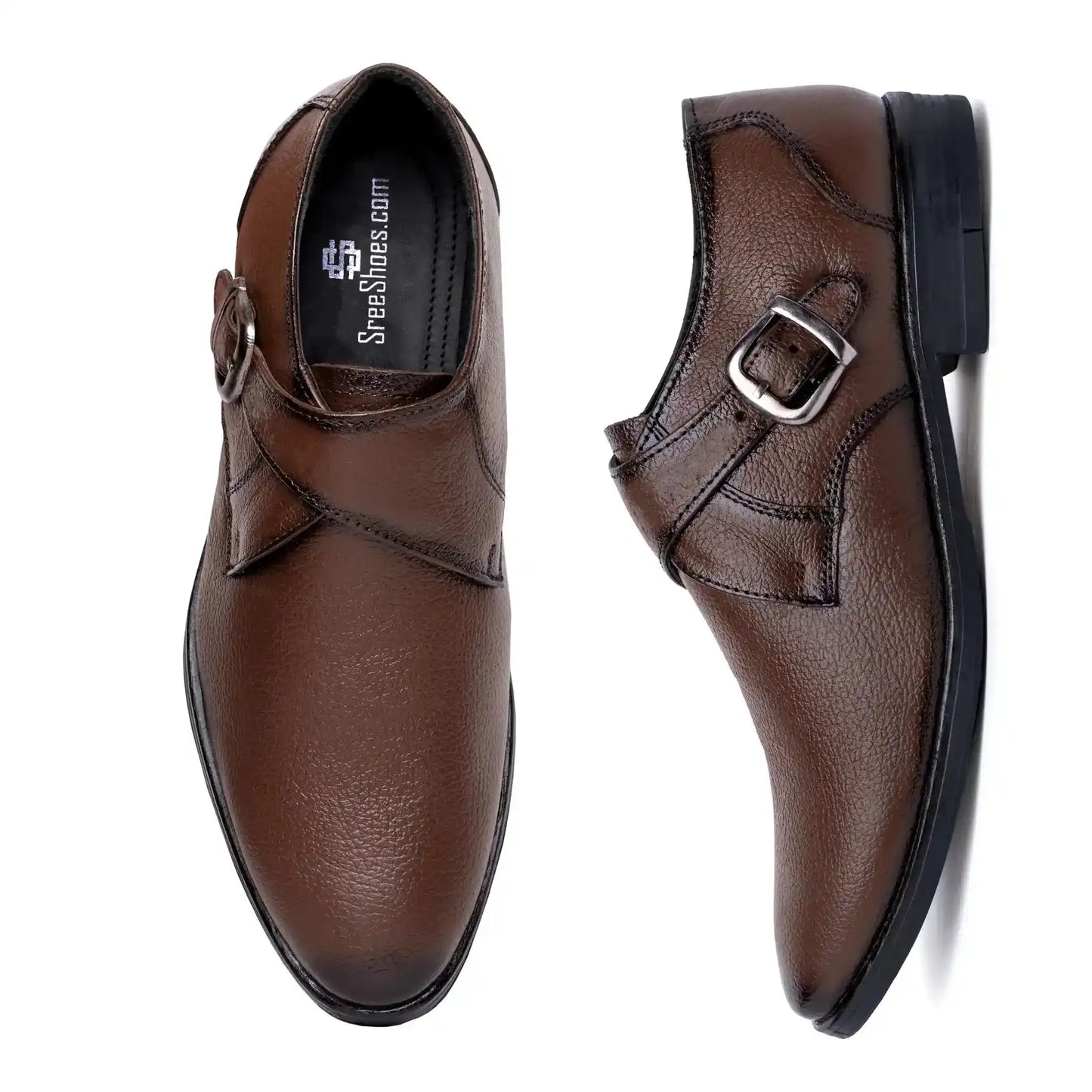 Men Pure Leather Monk Strap Slip On Shoes
