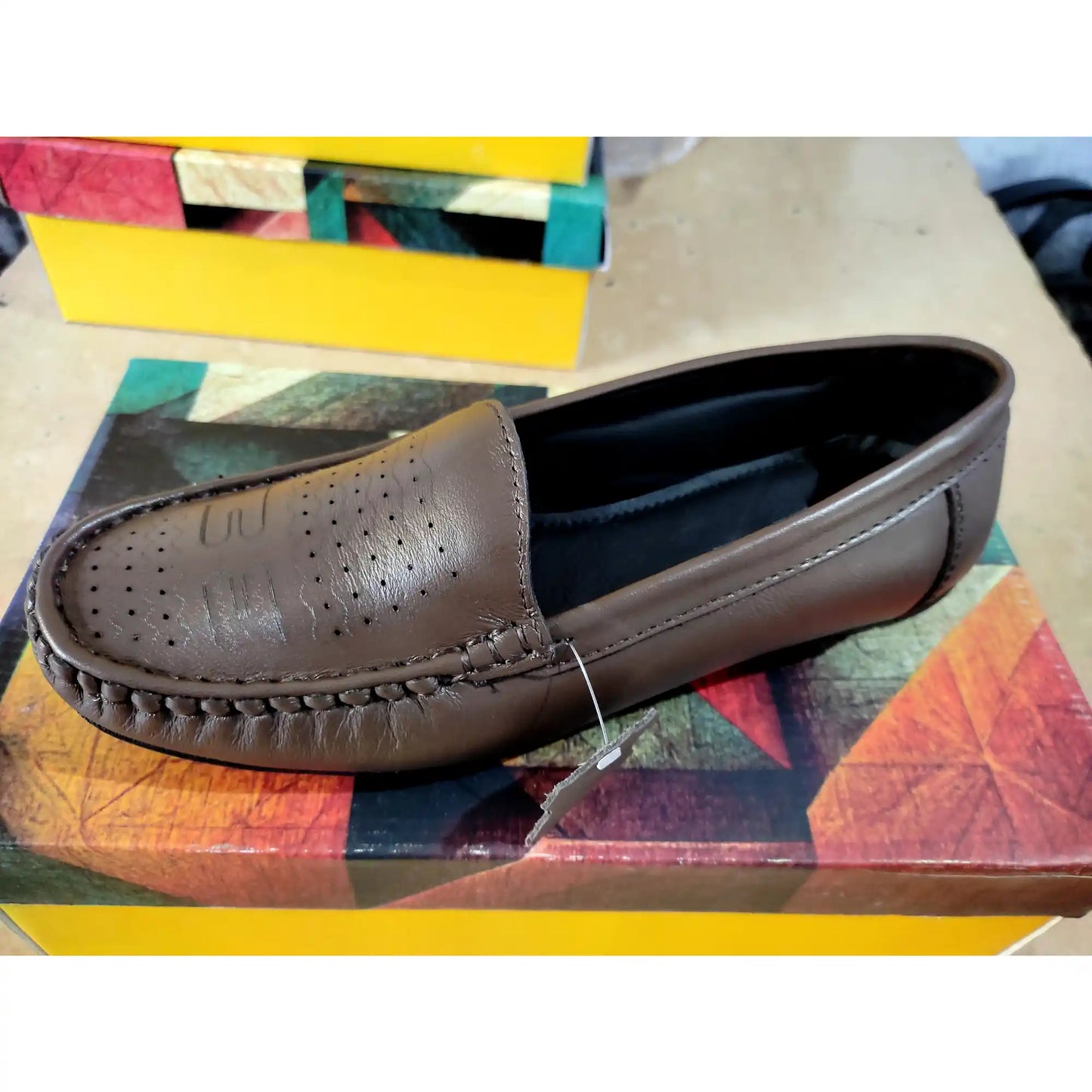 Loafers for Girls Pure Leather Moccasins Women Slip On Designer Ladies Shoes Mineral Green