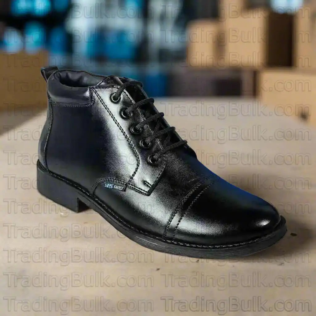 Black Police Boot Real Leather Ankle Shoes for Men Uniform Boots with zip