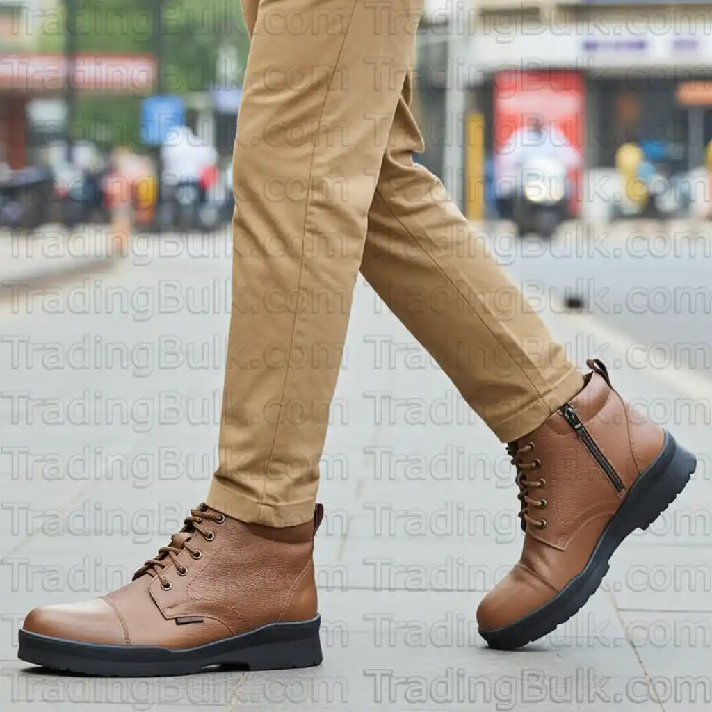 Pure Leather Comfort Ankle Boots LightWeight Derby Uniform Chain Boot Ankle Shoes with Zip