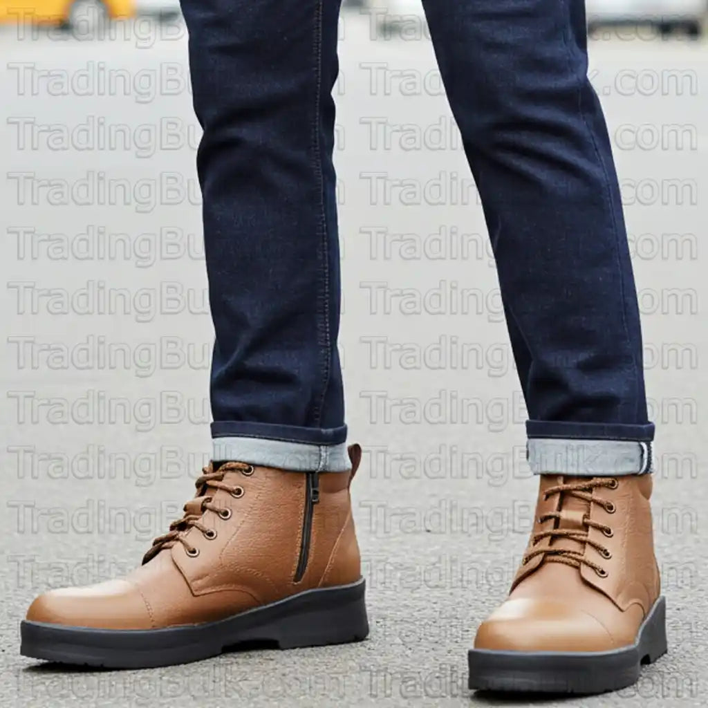 Pure Leather Comfort Ankle Boots LightWeight Derby Uniform Chain Boot Ankle Shoes with Zip