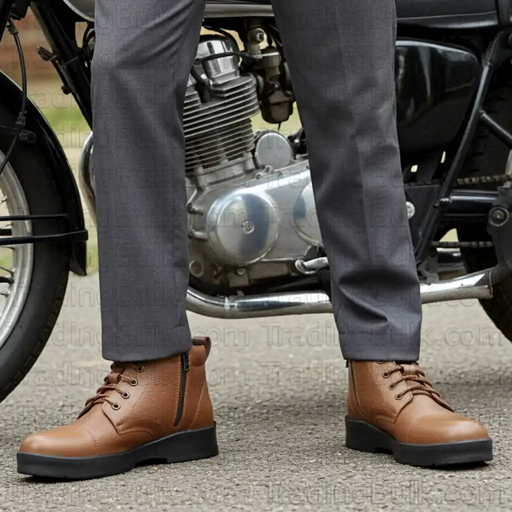 Pure Leather Comfort Ankle Boots LightWeight Derby Uniform Chain Boot Ankle Shoes with Zip