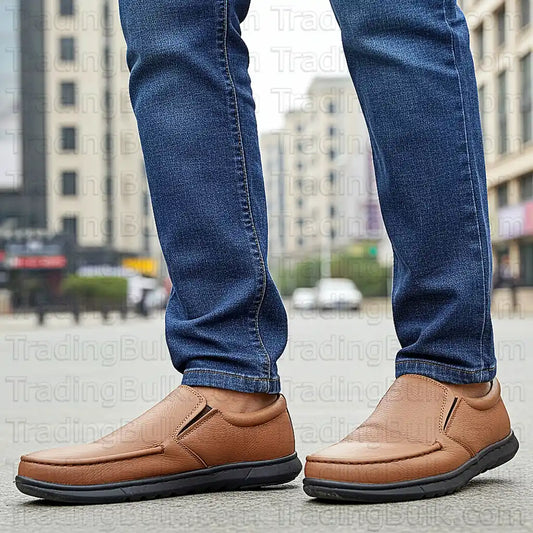 Men's Loafers Pure Leather Apron Toe Formal Comfort Slip On Shoes