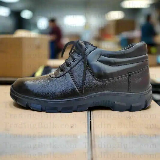 Black Safety Boots Industrial-Grade Genuine Leather High-Ankle Shoes