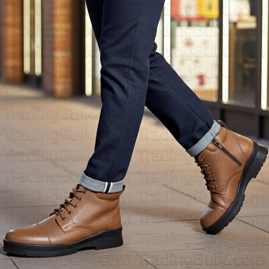 Pure Leather Comfort Ankle Boots LightWeight Derby Uniform Chain Boot Ankle Shoes with Zip