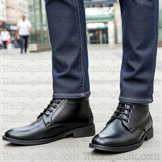 Men Pure Leather Ankle Shoes, Black Boots