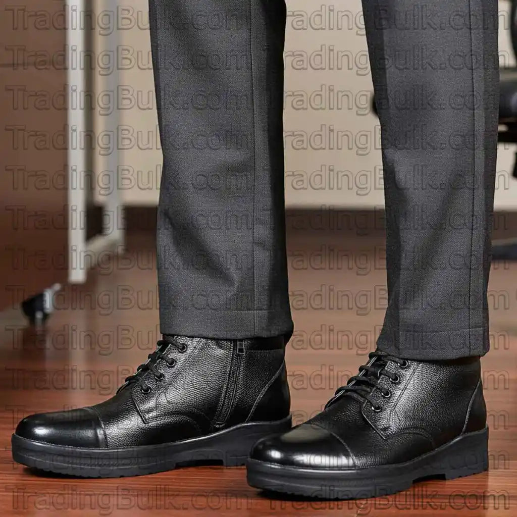 Pure Leather Comfort Ankle Boots LightWeight Derby Uniform Chain Boot Ankle Shoes with Zip
