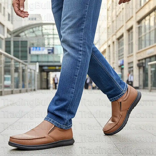 Men's Loafers Pure Leather Apron Toe Formal Comfort Slip On Shoes
