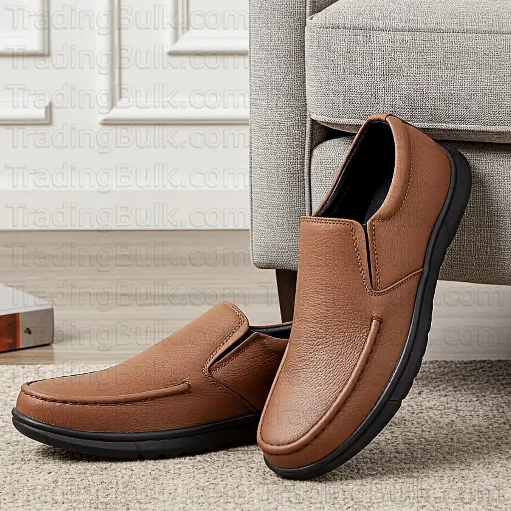 Men's Loafers Pure Leather Apron Toe Formal Comfort Slip On Shoes