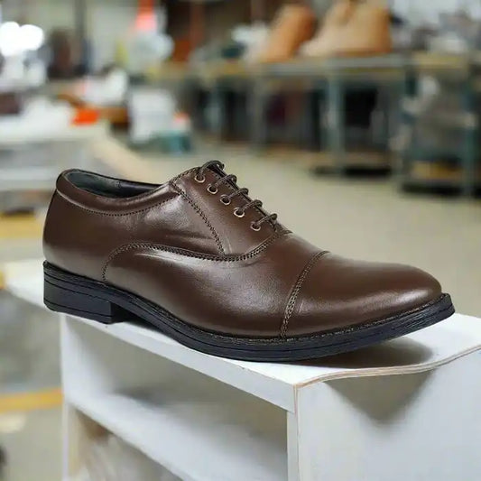 Brown Oxford Formal Shoes Pure Leather LaceUp CapToe Uniform Shoes